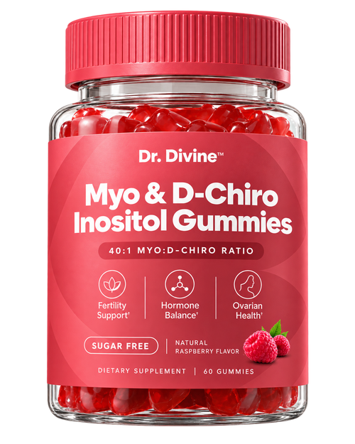 Dr. Divine Myo & D-Chiro Inositol Gummies jar on a transparent background